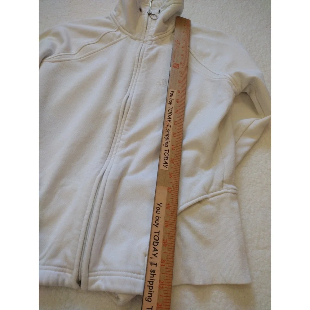 Adidas Athletic Sweatshirt Womans Medium White Full‎ Zip Long Sleeves Mock Neck